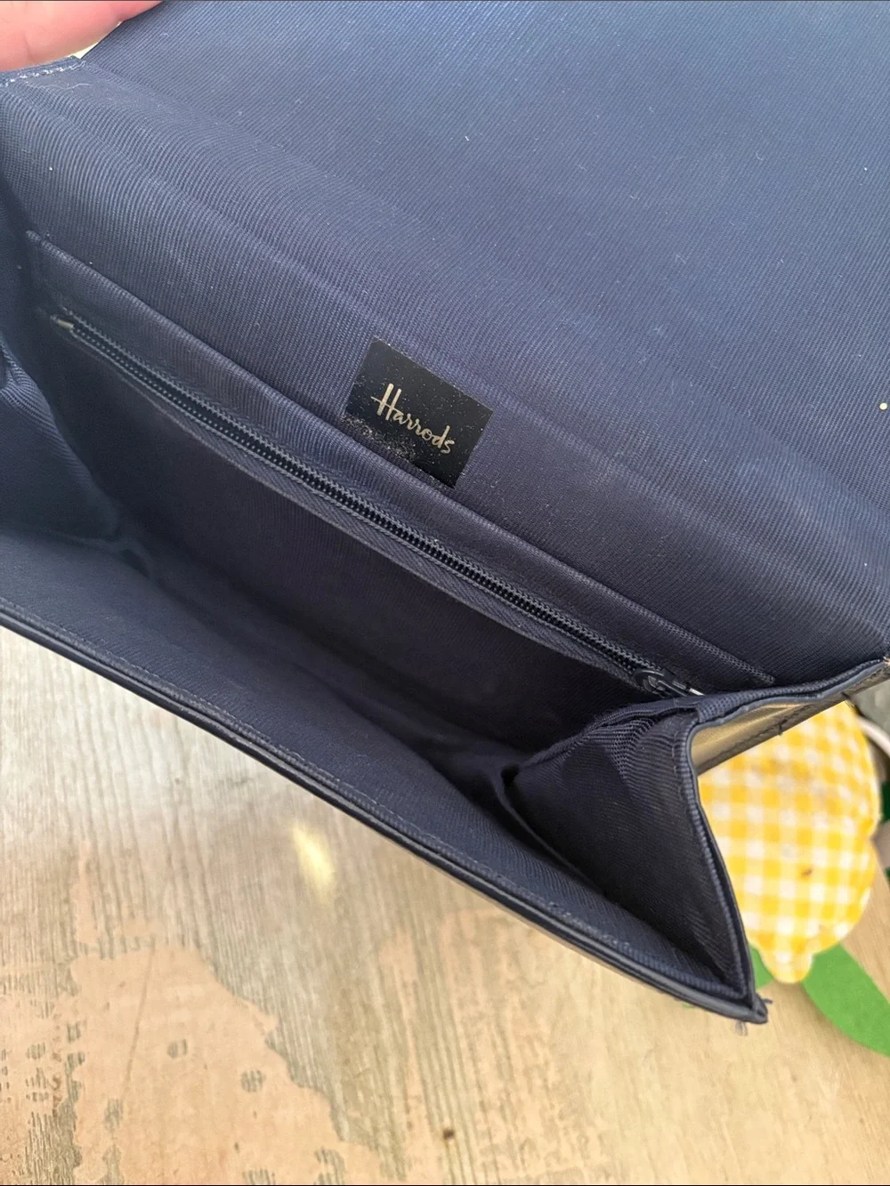 Harrods Classic Black Leather Crossbody with Gold Chain